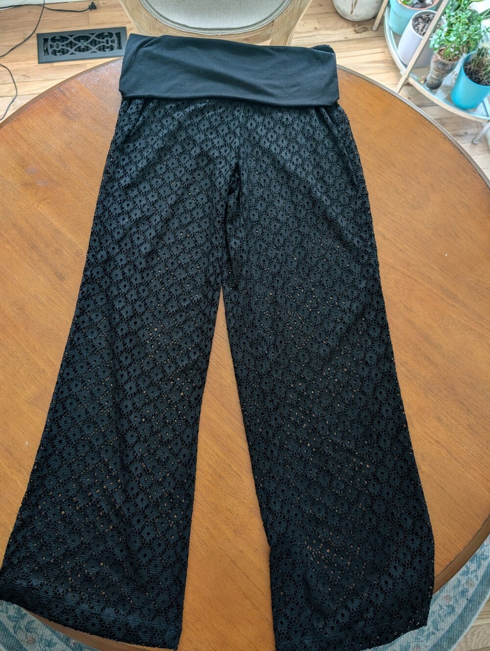 Black Lace Wide-Leg Pants Beach Cover Up